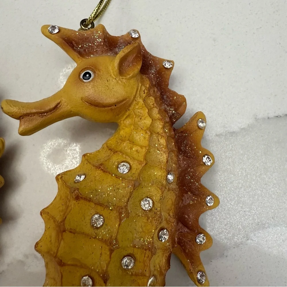 Pottery Barn Seahorse Ornament Set Rhinestone Coastal Beach Decor New